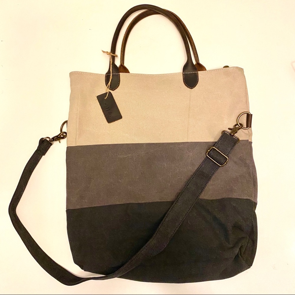Large Canvas and Leather Crossbody Tote